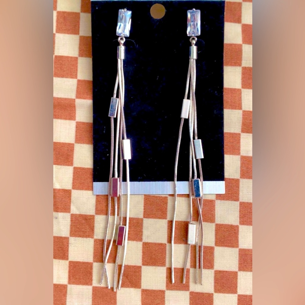 Silver Geometric Dangle Earrings